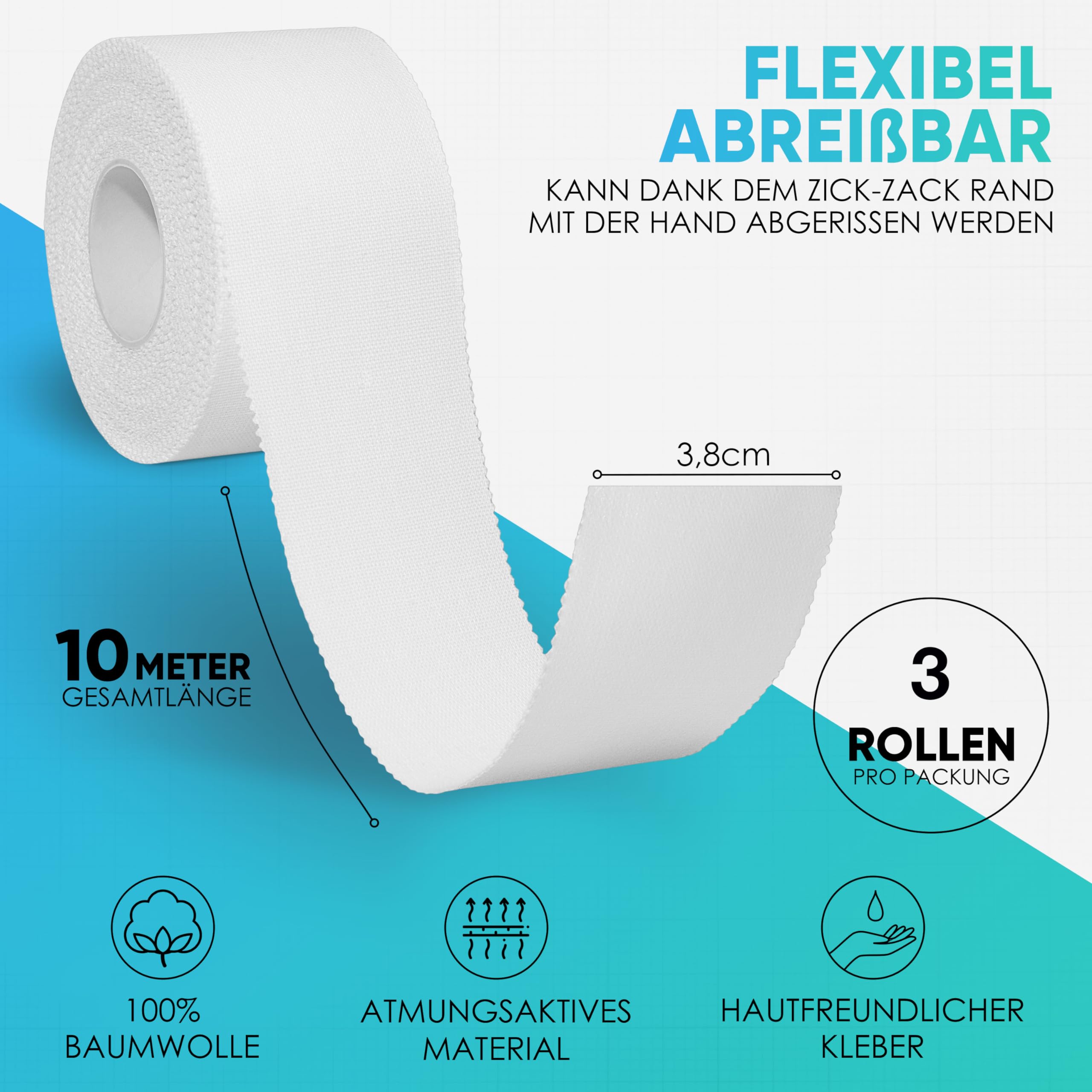 health-press-sporttape-wei-3-8cm-x-10m-unelastisch-3-rollen image 2
