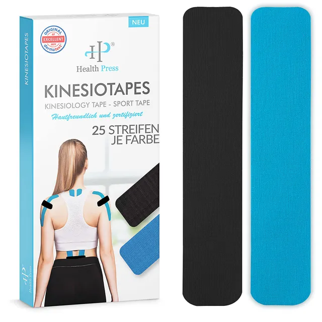 health-press-kinesiotapes-blau-schwarz-25cm-x-5cm-50-precut-streifen image 1