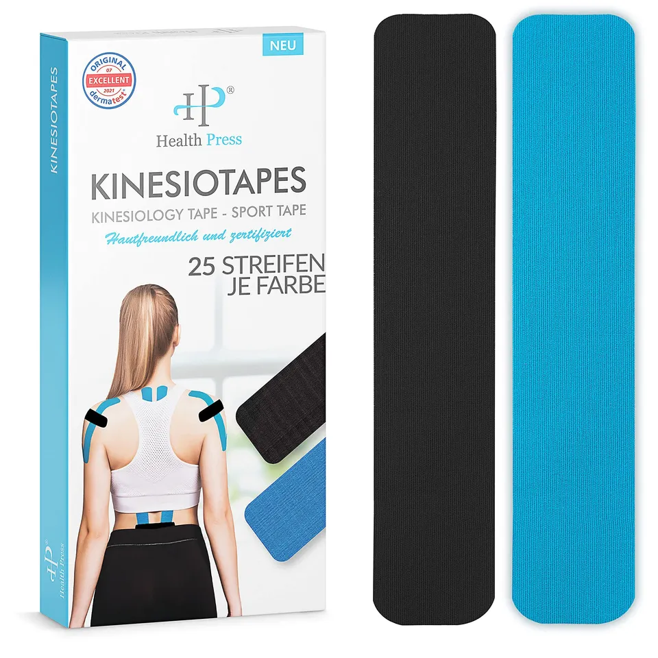 health-press-kinesiotapes-blau-schwarz-25cm-x-5cm-50-precut-streifen image 1