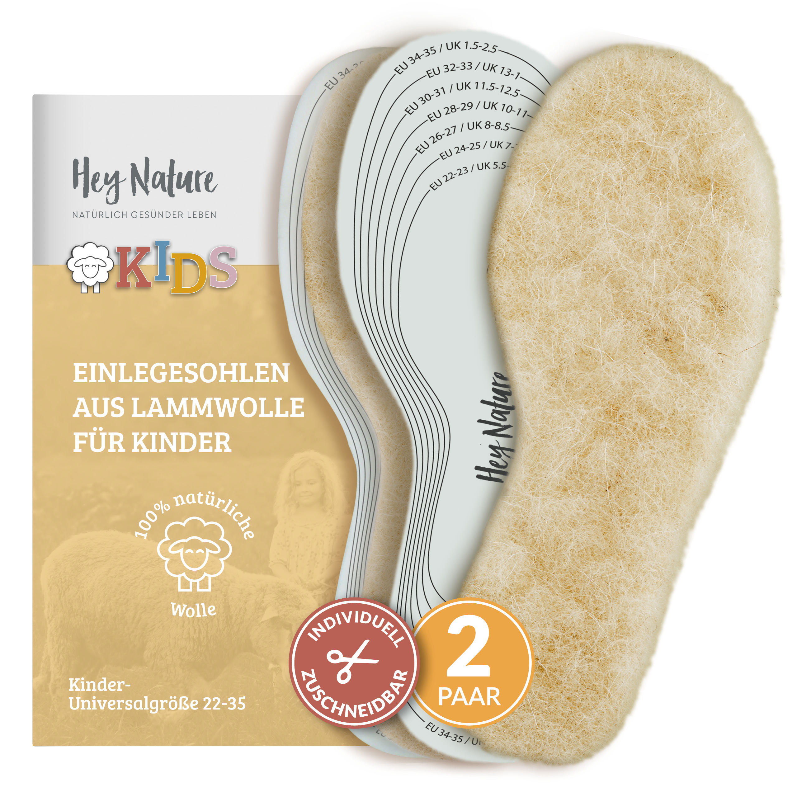 hey-nature-kinder-wollsohlen-2-paar-gr-22-35-zuschneidbar image 1