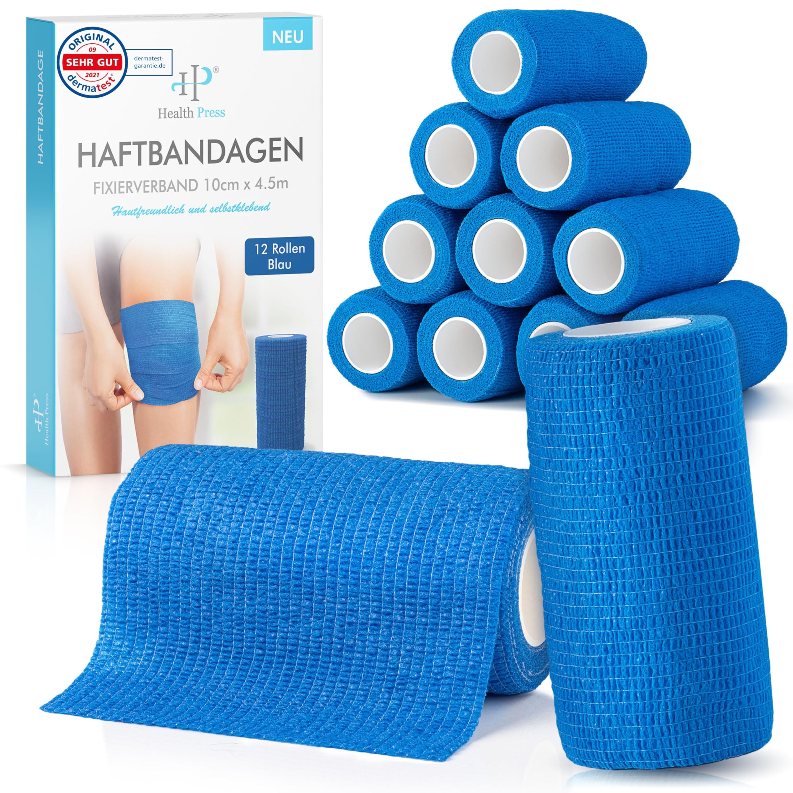 health-press-selbstklebender-verband-blau-10cm-x-4-5m-12-rollen image 1