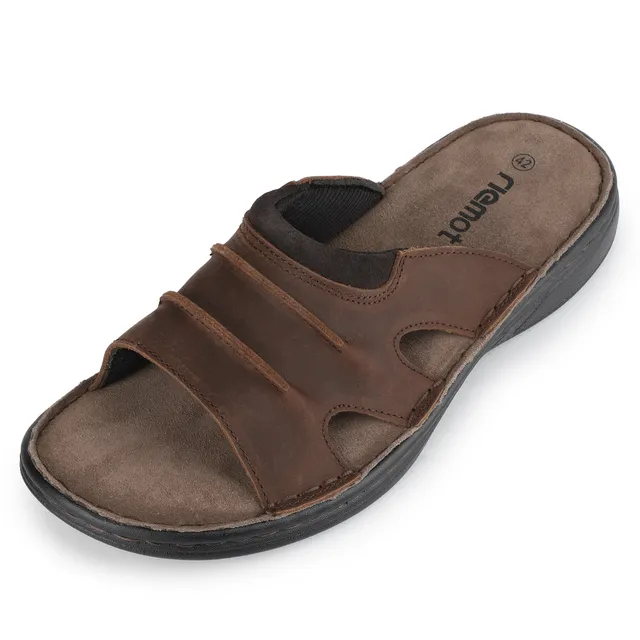 riemot-herren-slide-sandalen-braun-leder-optik-sommer-slides image 1