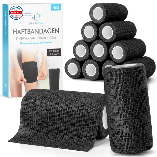 health-press-selbstklebender-verband-10cm-x-4-5m-schwarz-haftbandage-12-rollen image 1