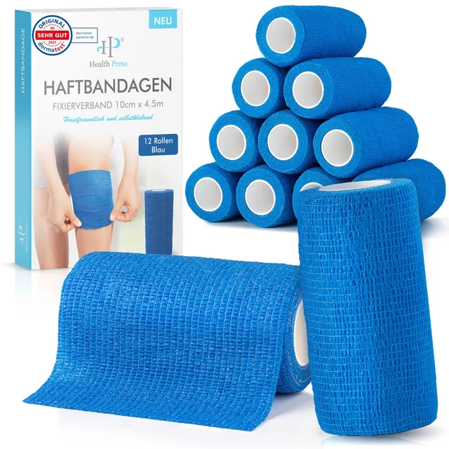 health-press-selbstklebender-verband-blau-10cm-x-4-5m-12-rollen image 1