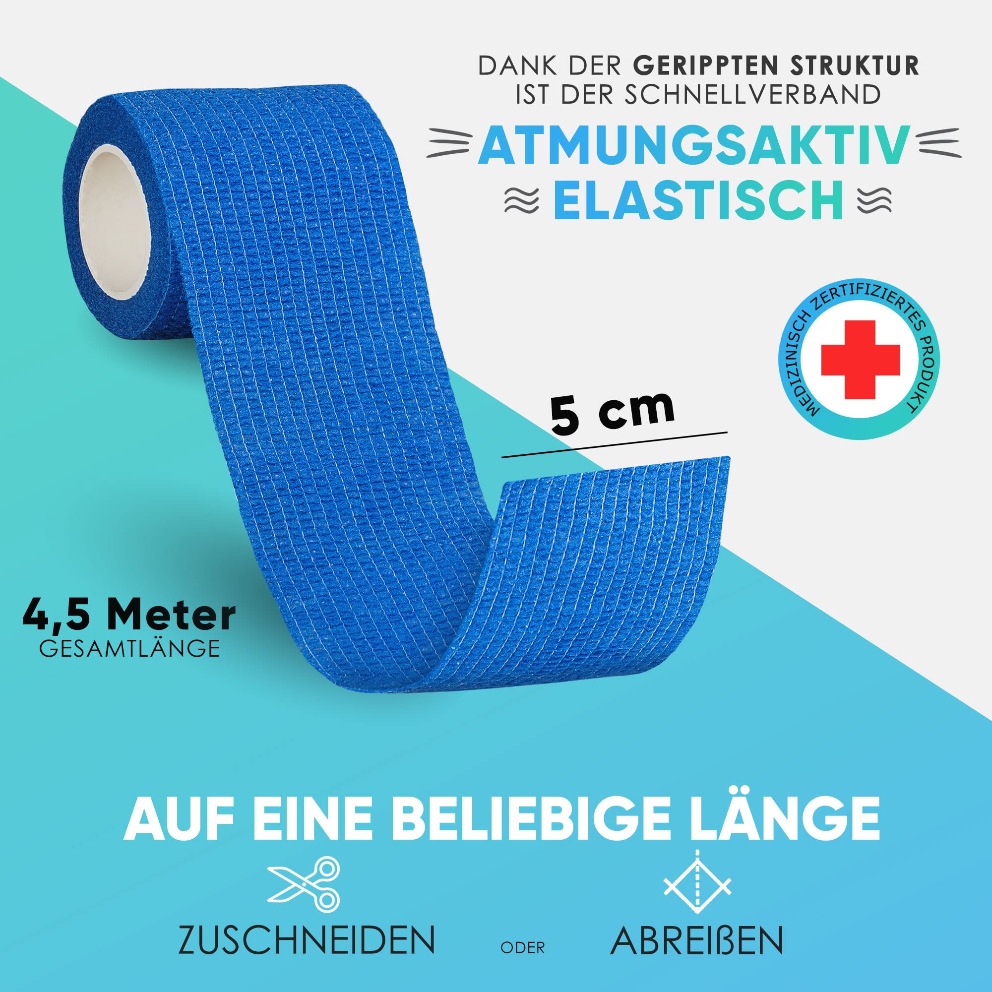 health-press-selbstklebender-verband-5cm-x-4-5m-blau-4-rollen image 2