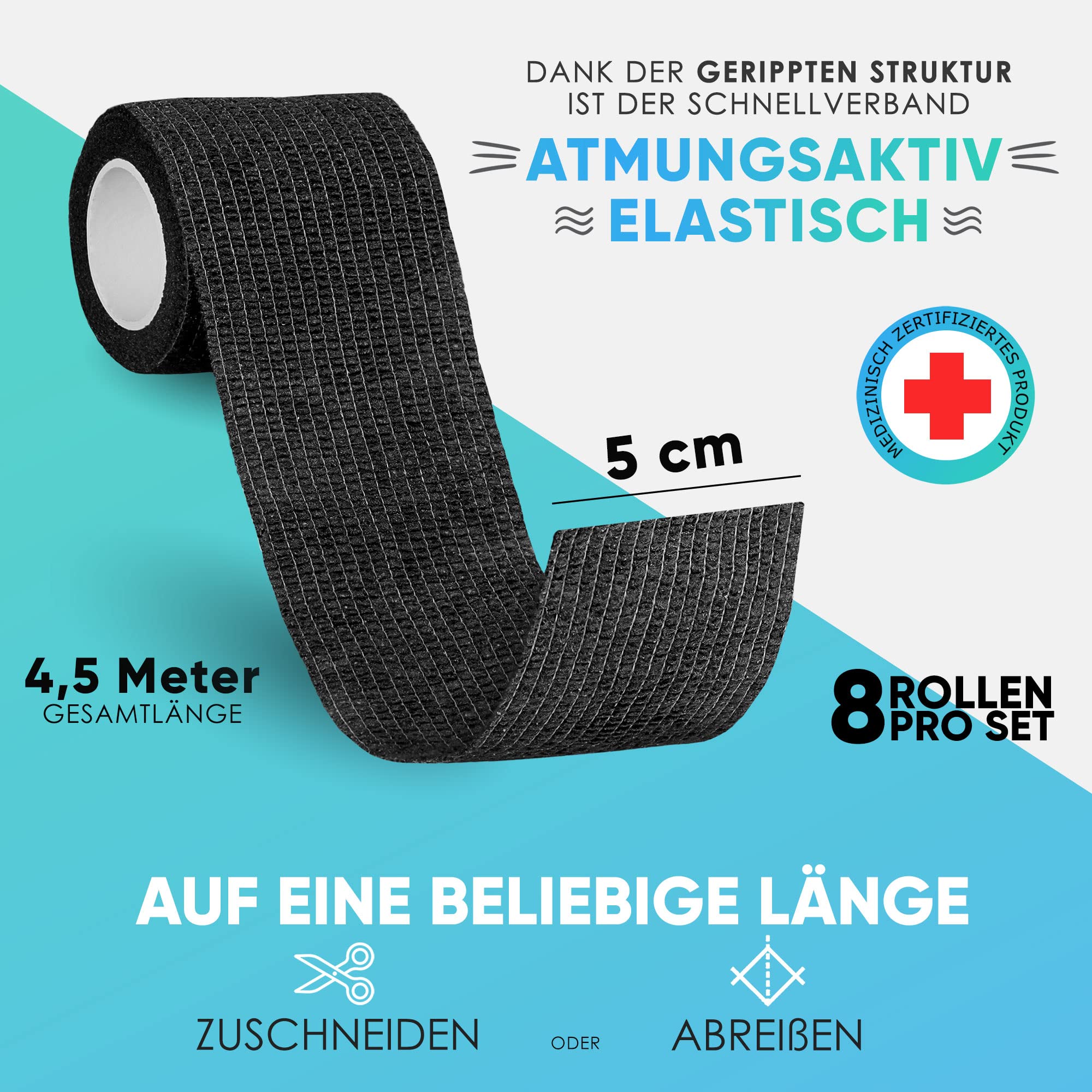 health-press-selbstklebender-verband-5cm-x-4-5m-schwarz-haftbandage-8-rollen image 2